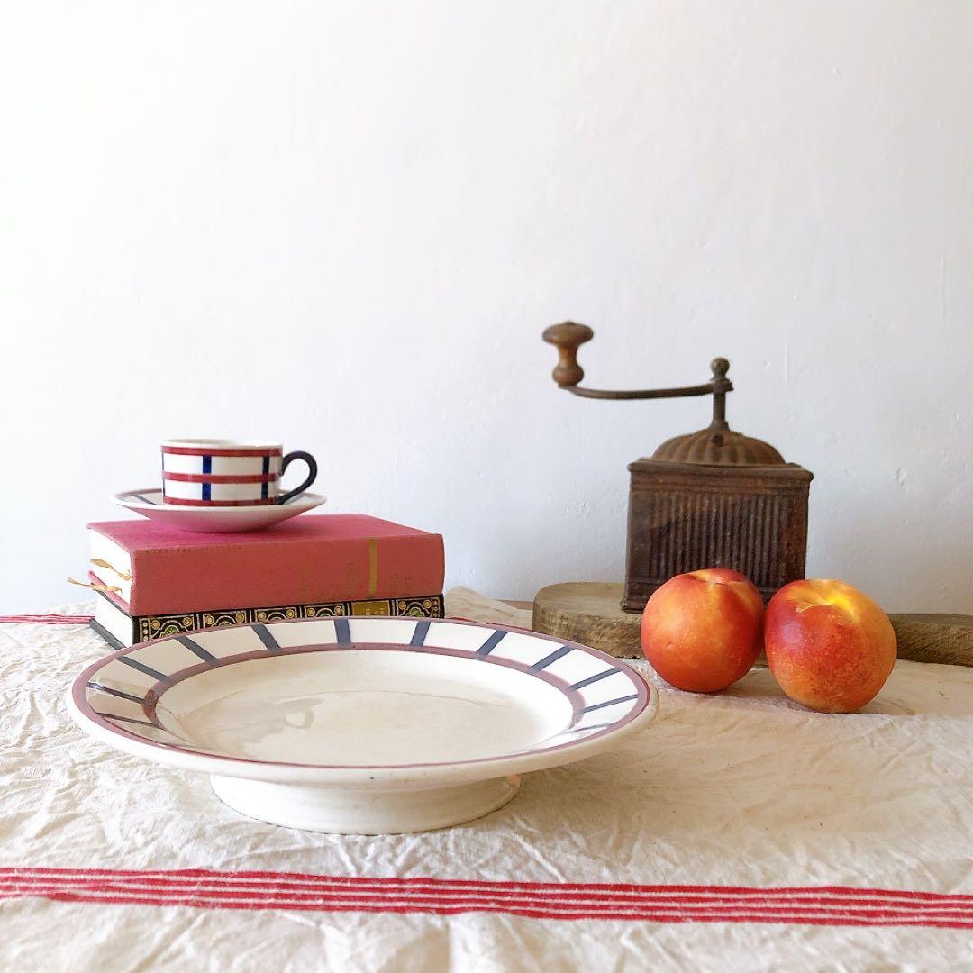 HBCMベアン バスク柄 コンポート皿 ケーキスタンドフランスアンティーク食器