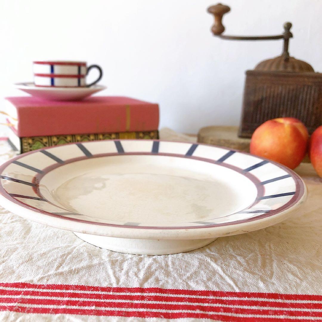 HBCMベアン バスク柄 コンポート皿 ケーキスタンドフランスアンティーク食器