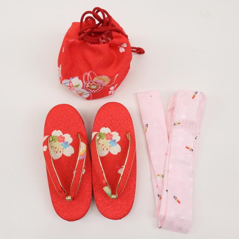 あっちゃん　七五三6点セット　被布　着物　襦袢　草履　巾着　赤 9RR21