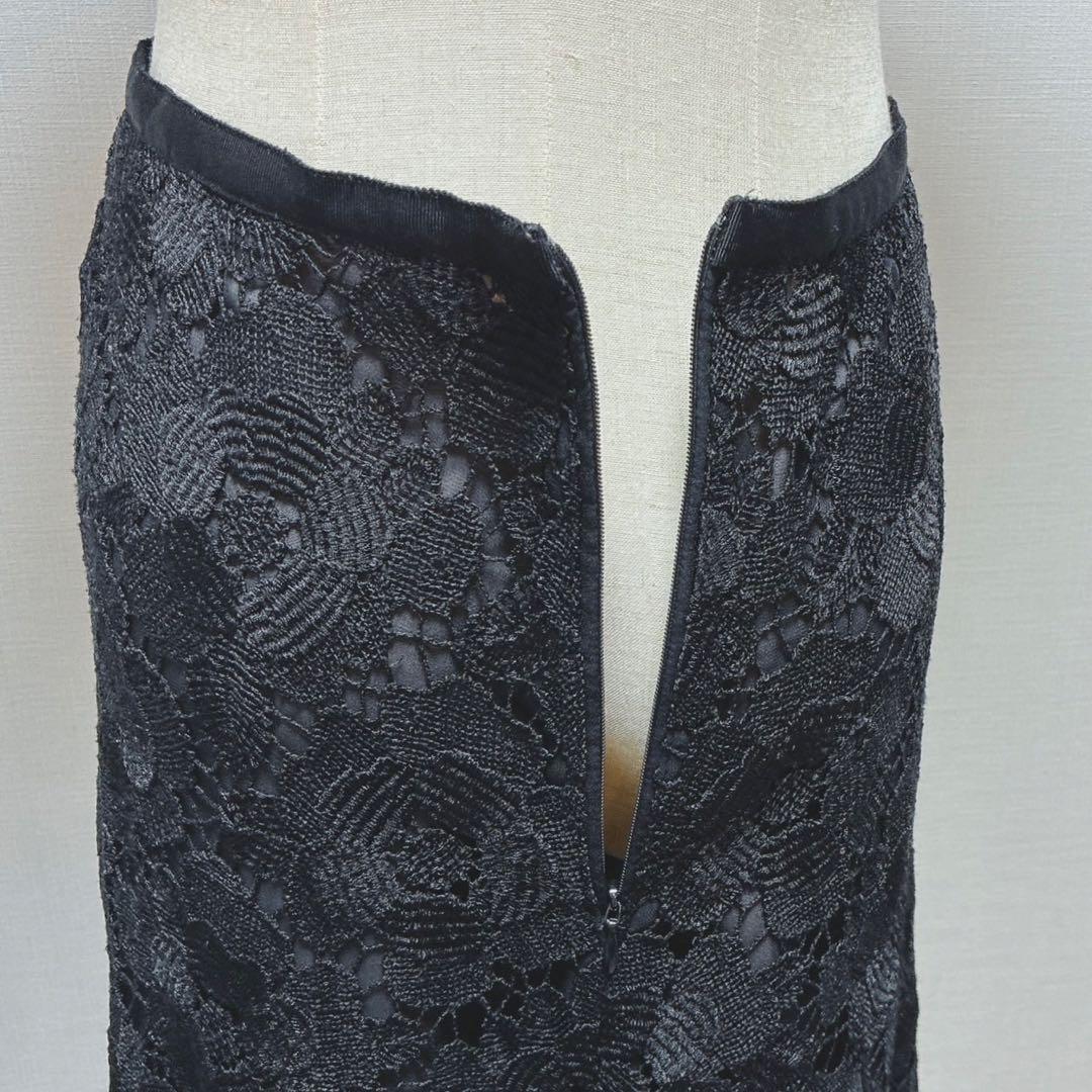 美品　エポカ　フラワー　ケミカルレース　フレアスカート　ミディ丈　日本製　黒　M