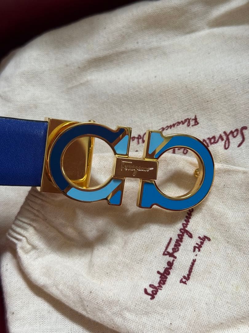 Salvatore Ferragamo 青　レザーベルト フェラガモ
