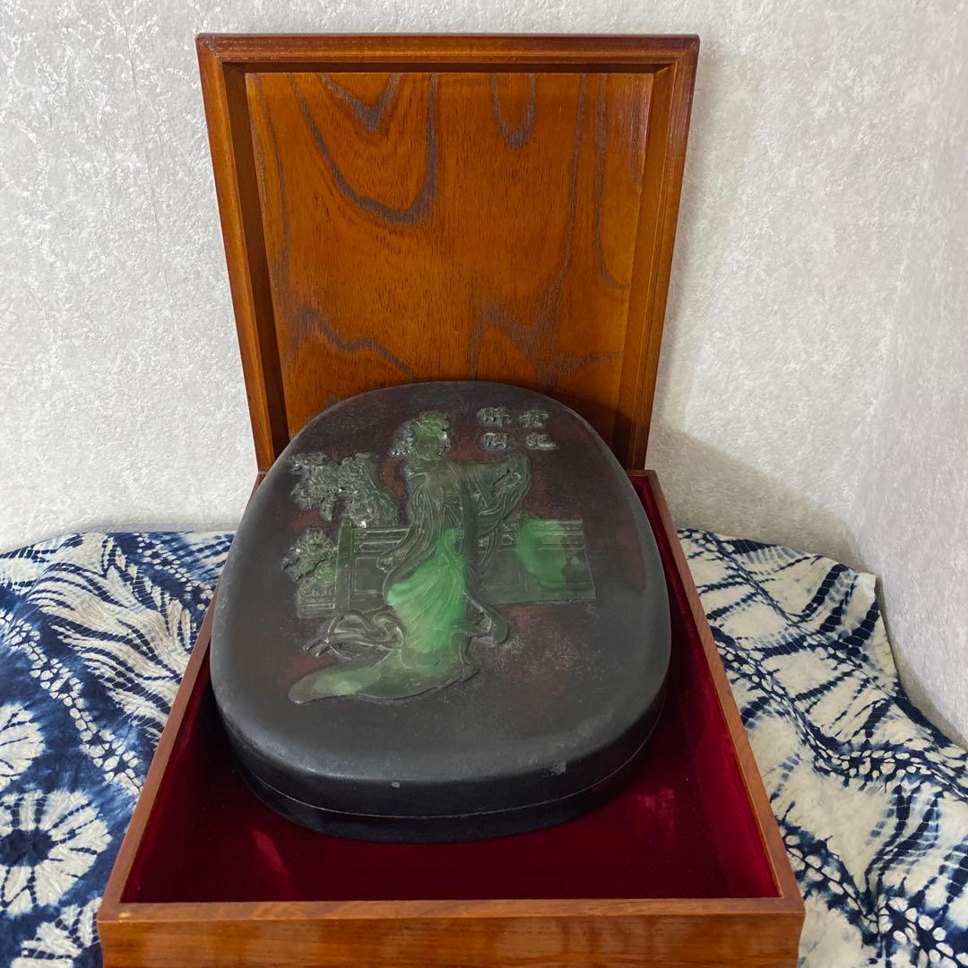 中国　硯箱　書道家
