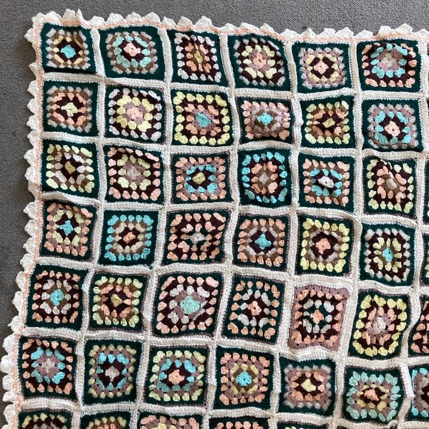 BQJR クロシェ ニット ラグ ビンテージ カラフル グラニースクエア I