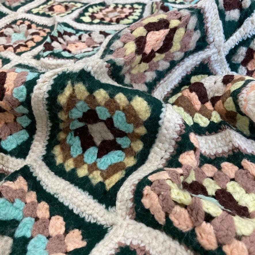 BQJR クロシェ ニット ラグ ビンテージ カラフル グラニースクエア I