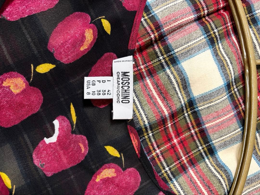 MOSCHINO モスキーノりんごチェック ワンピース42 ML 美品クリスマス