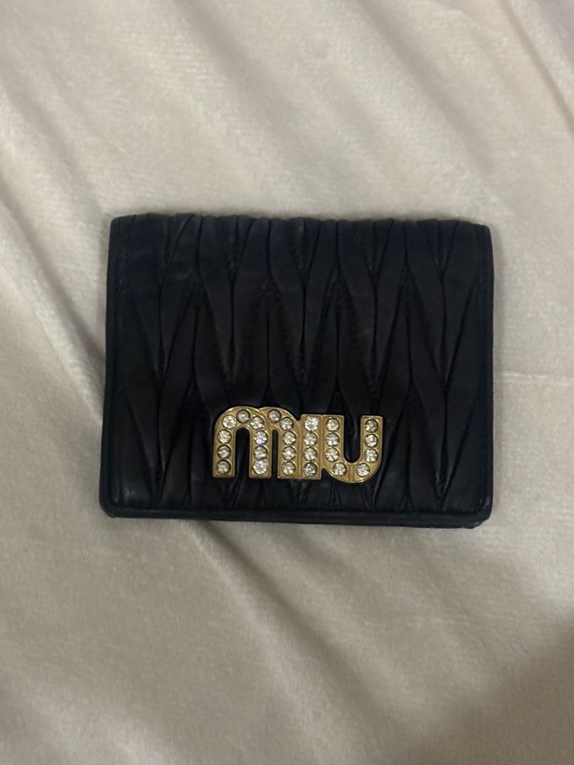 miumiu 2つ折り 財布 ミュウミュウ マテラッセ ブラック クリスタル