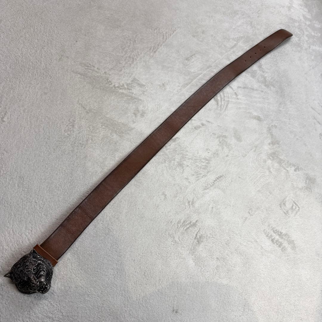GUCCIグッチ　タイガーヘッドバックル　レザーベルト　ウエスト約75〜85cm