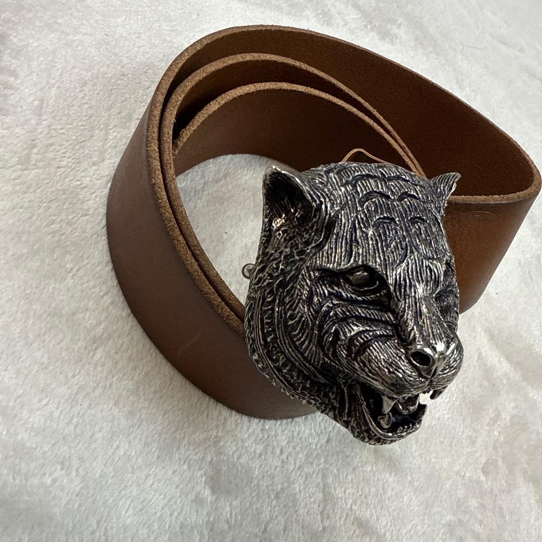GUCCIグッチ　タイガーヘッドバックル　レザーベルト　ウエスト約75〜85cm