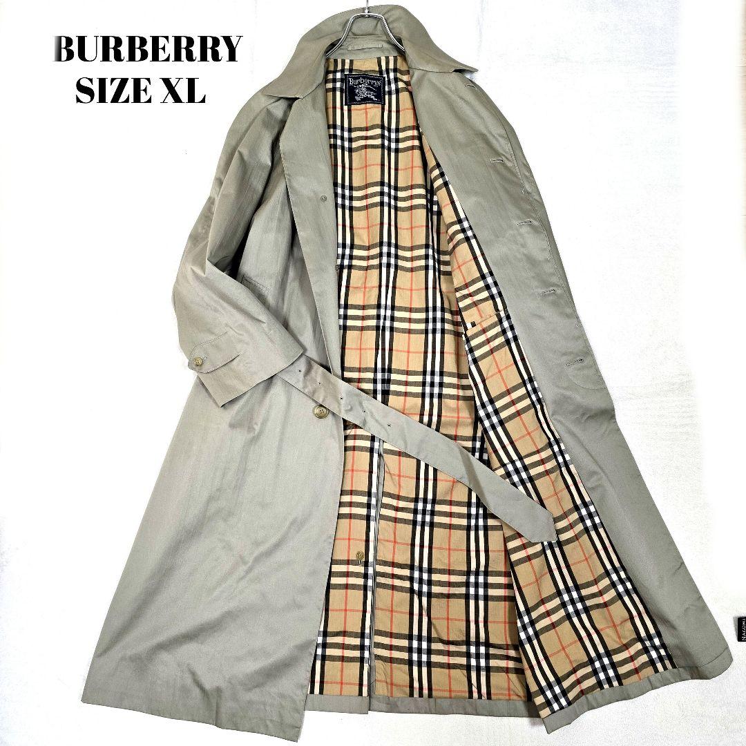 バーバリー ステンカラーコート ノバチェック ロングコート カーキ ベルト XL