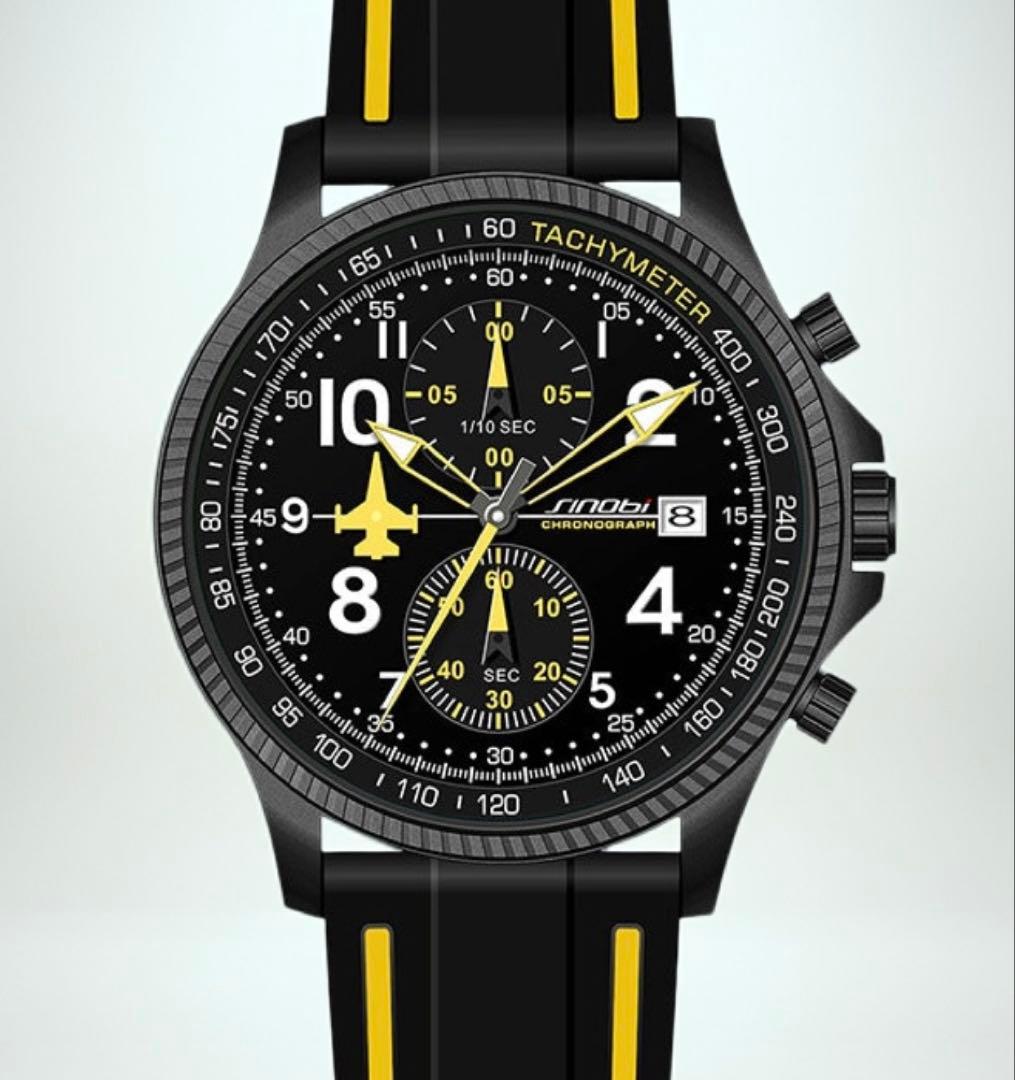 値引Air航空機military時計、ベルトラバー製yellow新品未使用品