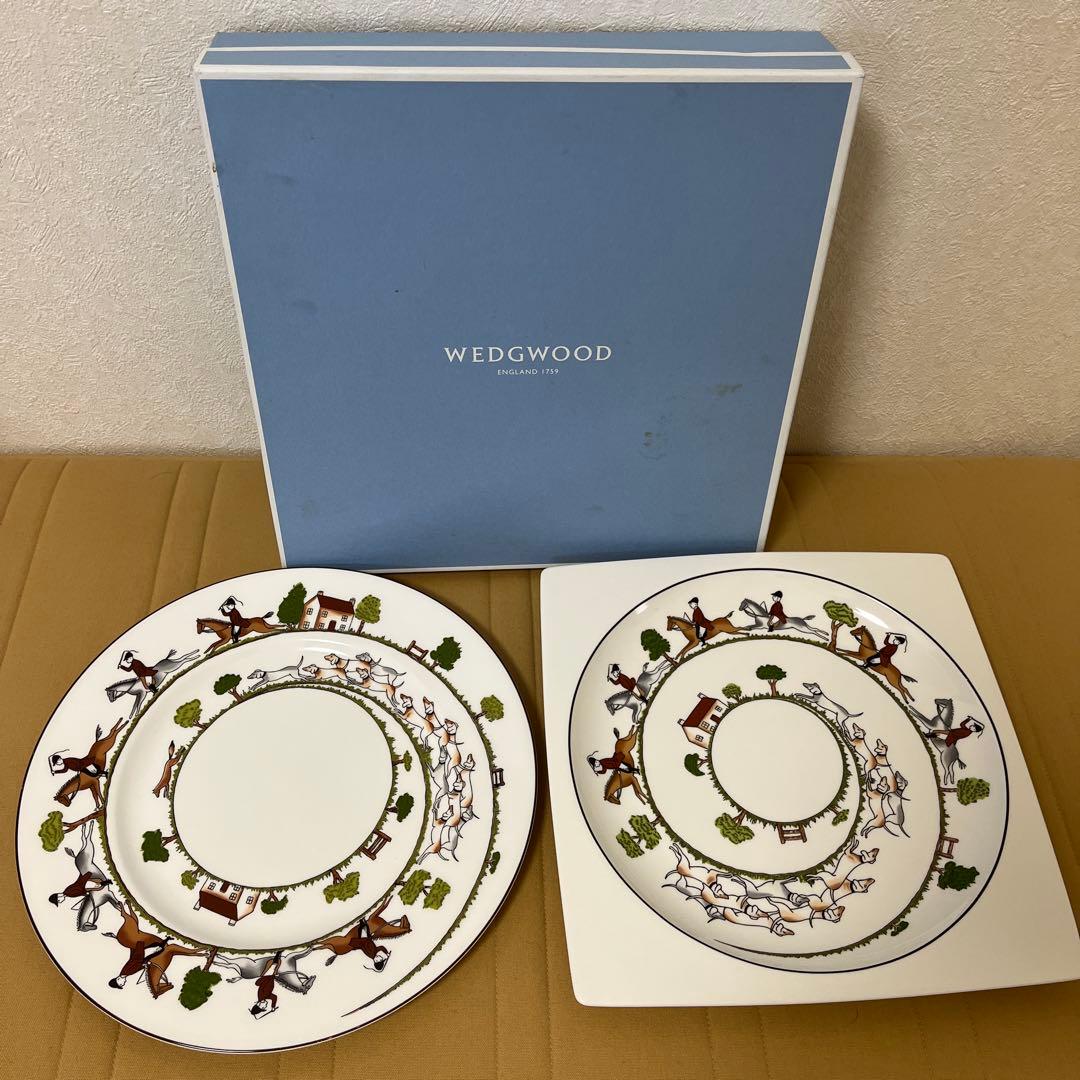 る*う様 美品‼︎WEDGEWOOD ハンティングシーン 大皿2枚組[廃盤希少]