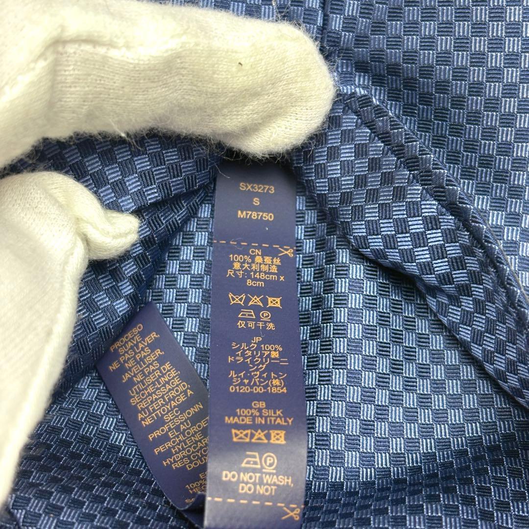 【極美品✨現行】ルイヴィトン シルクネクタイ マイクロダミエ LVロゴ マリーヌ