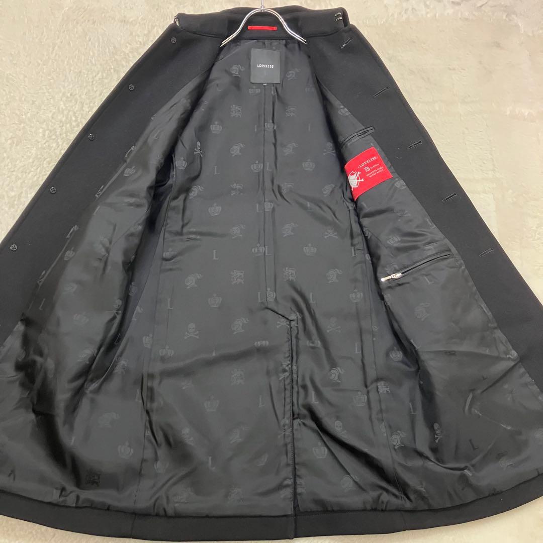 美品✨ラブレス メルトン ウール ステンカラーコート 裏地総柄 ブラック