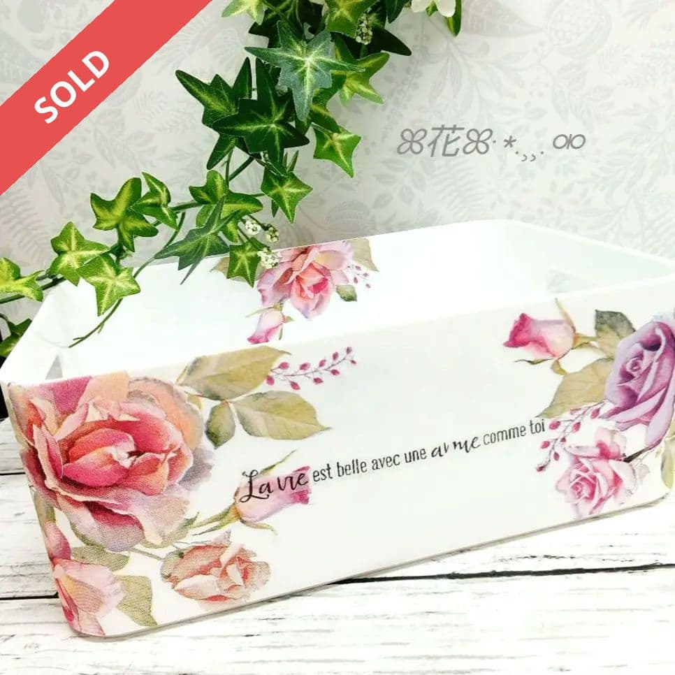 デコパージュ ꔛ‬ꕤ マルチ収納BOX♡ピンク薔薇♡小物入れ♡インテリア雑貨