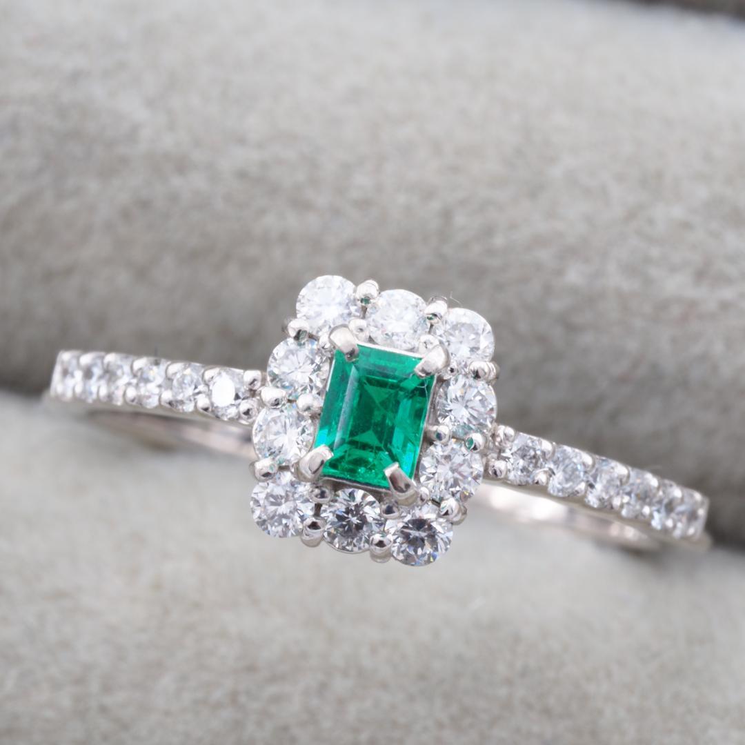 上質エメラルド 0.15ct ダイヤ 0.33ct リング 12号 Pt900