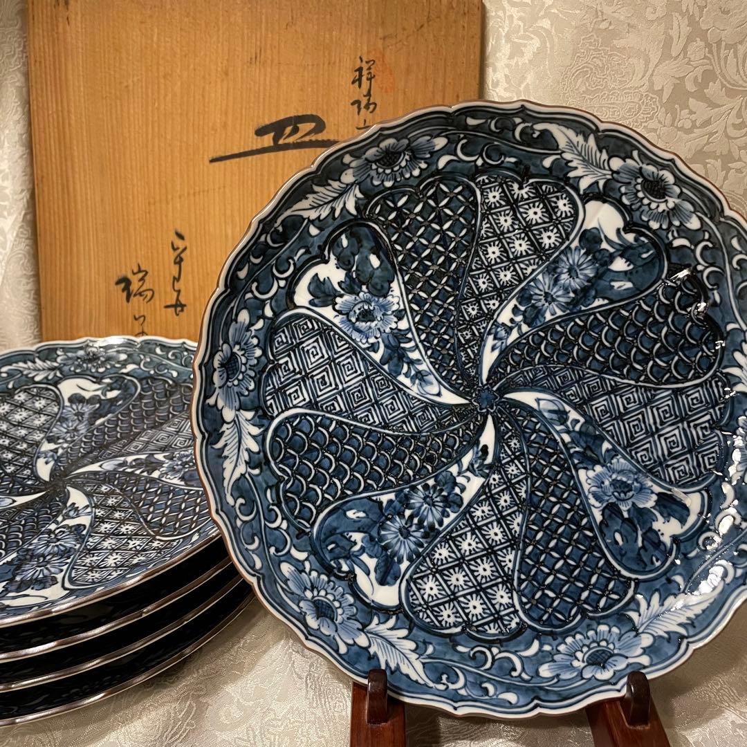 京焼　平安瑞泉　中皿　五枚揃い　共箱