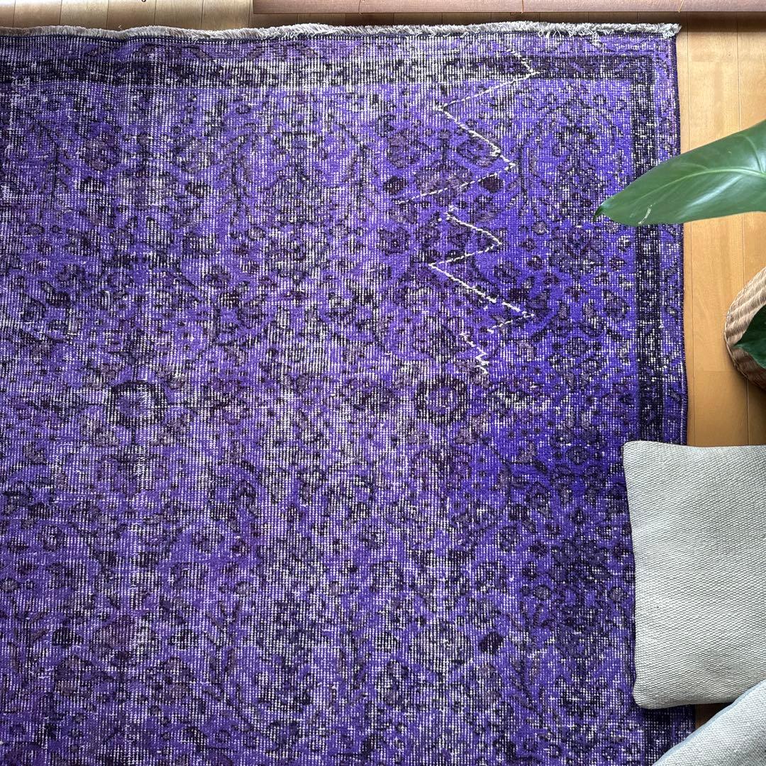 超大判167×253 パープルオーバーダイ　ボタニカル　トルコヴィンテージラグ