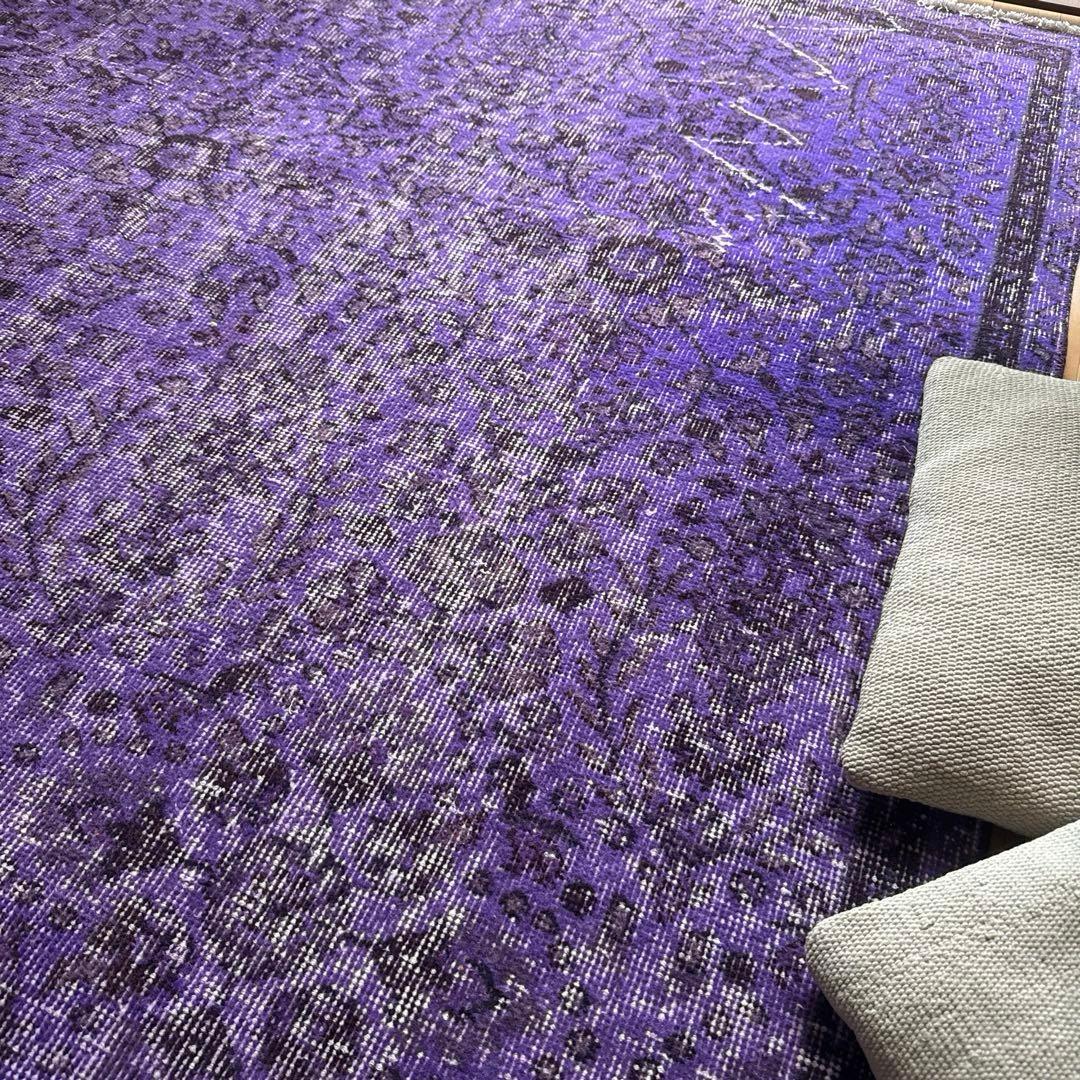 超大判167×253 パープルオーバーダイ　ボタニカル　トルコヴィンテージラグ