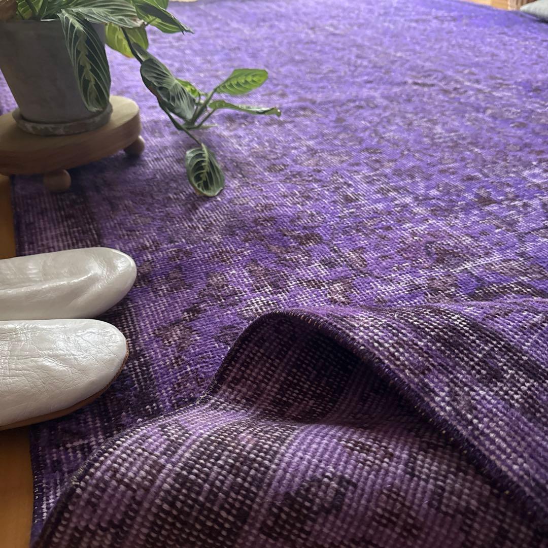 超大判167×253 パープルオーバーダイ　ボタニカル　トルコヴィンテージラグ