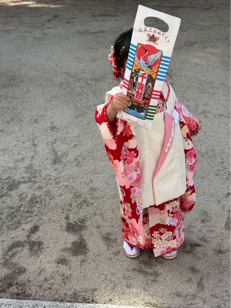 七五三3歳　女の子　着物セット　髪飾り付き