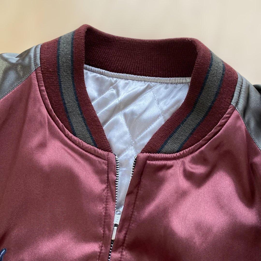 星姫 スカジャン 龍vs黒豹 ワインレッド キルティング 刺繍 3L