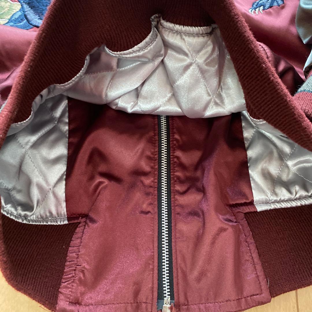 星姫 スカジャン 龍vs黒豹 ワインレッド キルティング 刺繍 3L