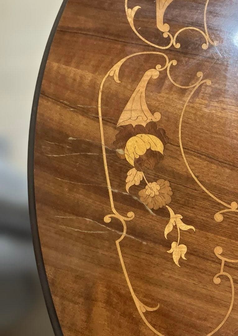 [地域限定送料無料] アンティークイタリア製象嵌猫脚ダイニングテーブル