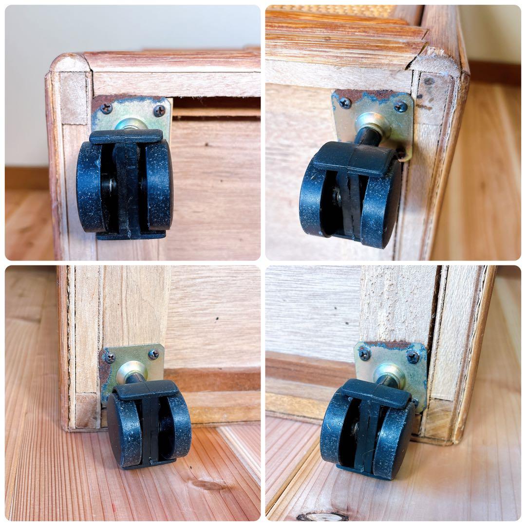 【良品】 カザマ Kazama ラタン 籐 チェスト 4段 キャスター付き