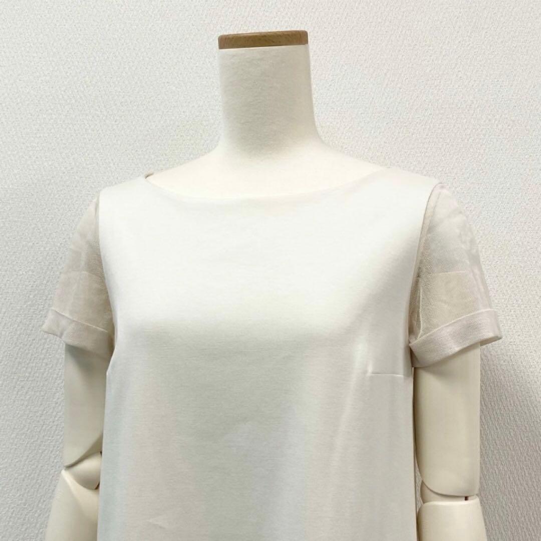 63i18 ブルネロクチネリ 半袖ワンピース ひざ丈 M メッシュ切替 u02t