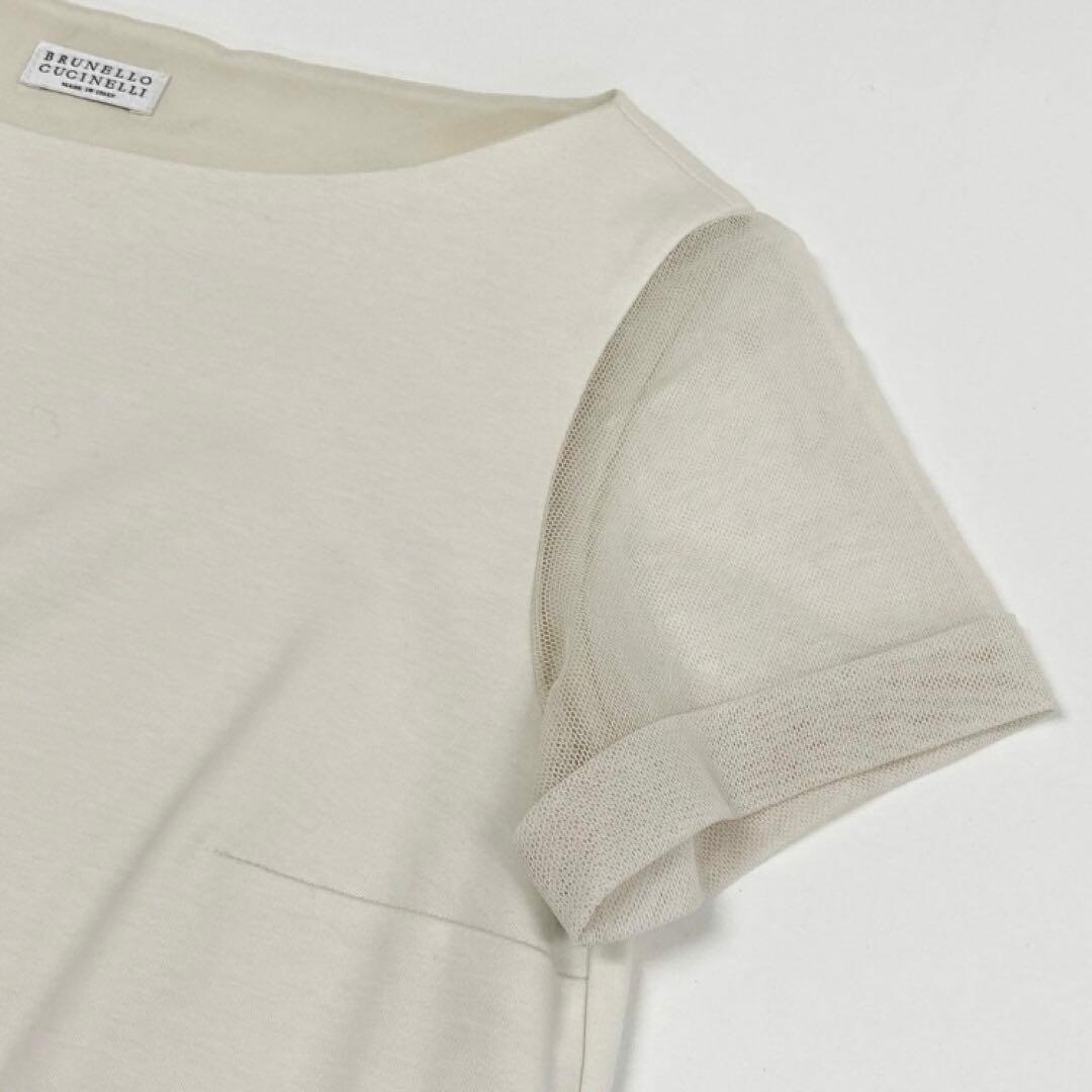 63i18 ブルネロクチネリ 半袖ワンピース ひざ丈 M メッシュ切替 u02t