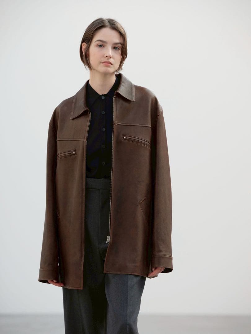 ジャケット・アウター AURALEE / LAMB LEATHER LONG ZIP BLOUSON