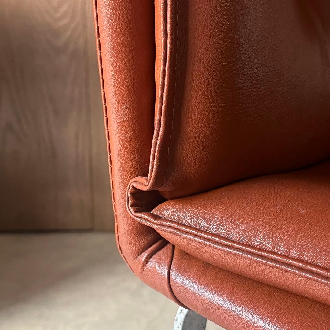 椅子 スタジオチェア 合成皮革 ステンレス ヴィンテージ オレンジブラウン