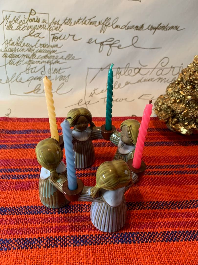 ゲーベル人形　西ドイツ製　陶器置物　1965年のレアな女の子輪キャンドルスタンド