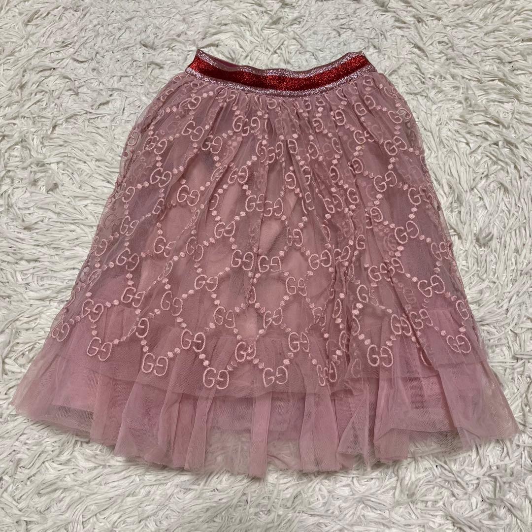 希少 現行 GUCCI 4 100cm GG柄 ロゴ ピンク チュールスカート