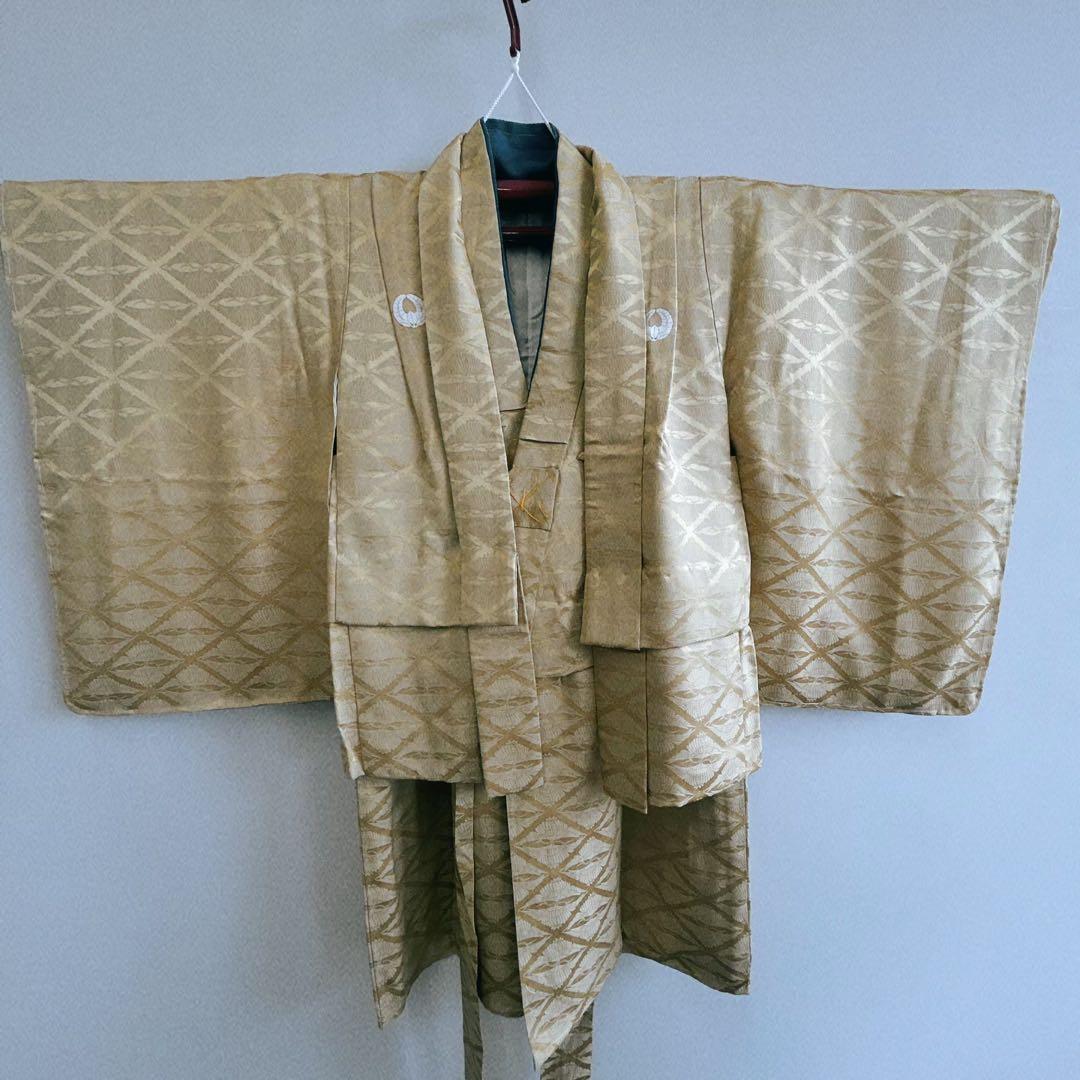 双子　２組セット　七五三5歳男の子　羽織＆袴＆長着＆簡単半衿＆小物　ベージュ緑紺