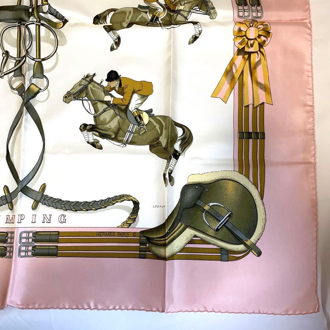 未使用✨HERMES エルメス スカーフ カレ90 馬術 ピンク 90cm