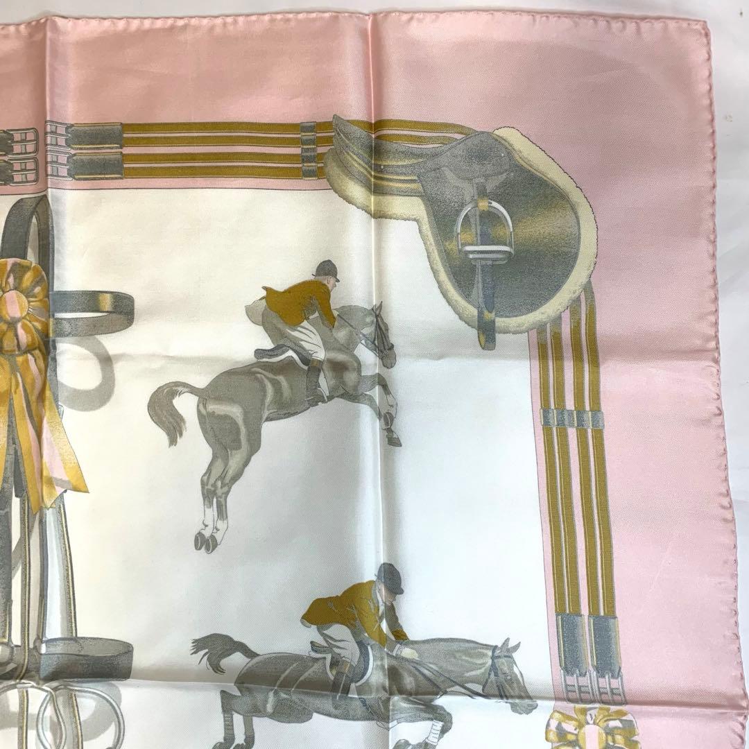 未使用✨HERMES エルメス スカーフ カレ90 馬術 ピンク 90cm