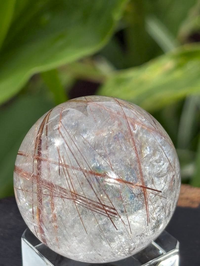 ❗️特価　❤️ 金運アップ ✳虹入り　透明感良く　レッド　ルチルクォーツ 玉②