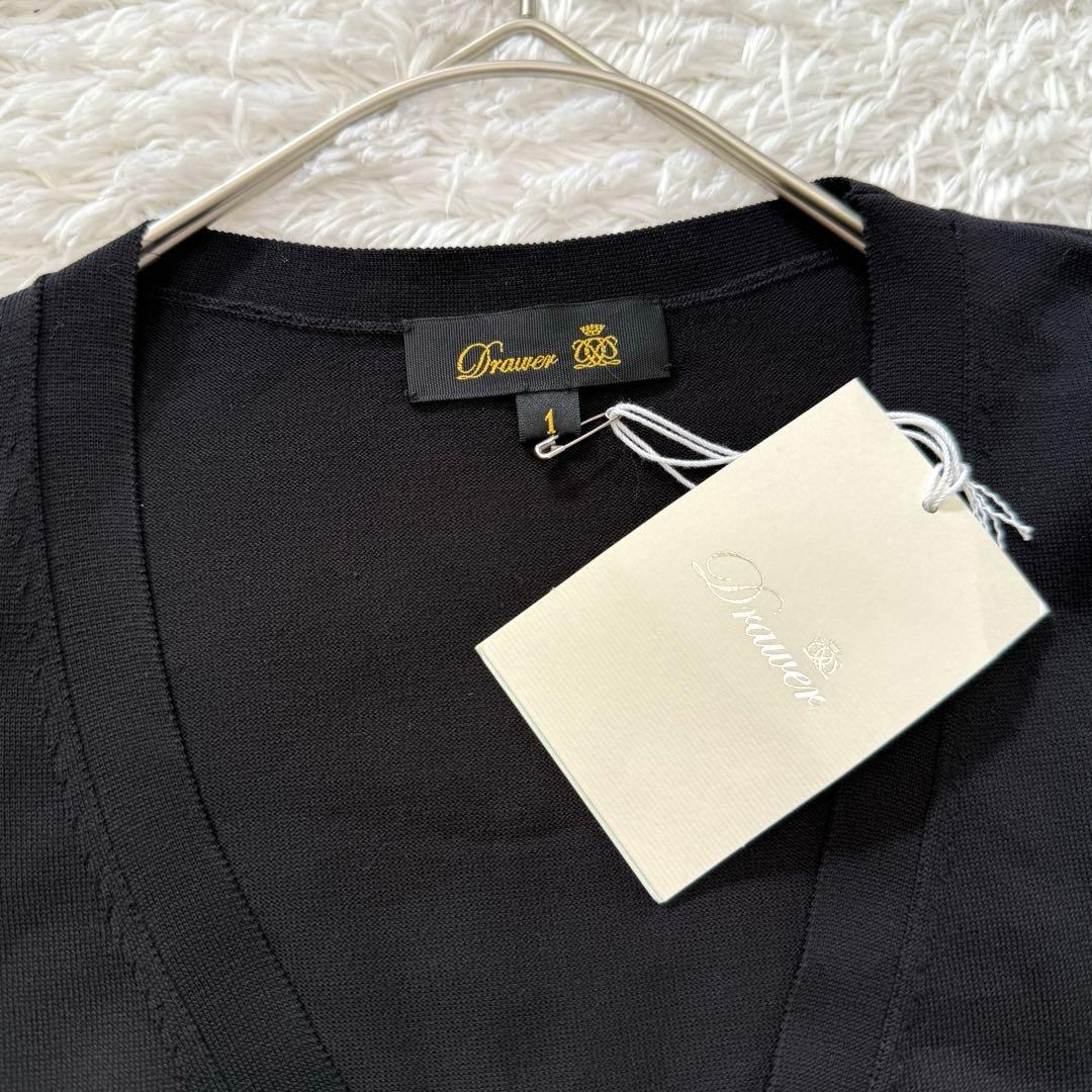 未使用　ドゥロワー 18G コットン Vネック フリル ニット セーター 黒