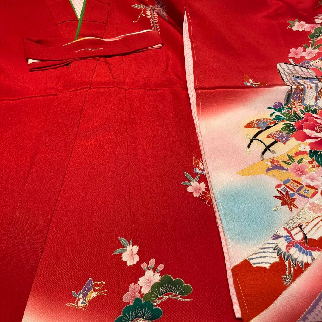 【新品】正絹　七五三用赤色花柄着物