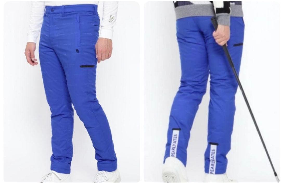 新品 パーリーゲイツ ナイロンストレッチロゴジャガード パンツ(5)サイズL/青