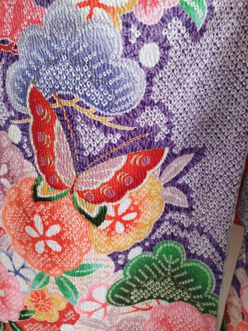 薄い紫オレンジの着物と帯のセット