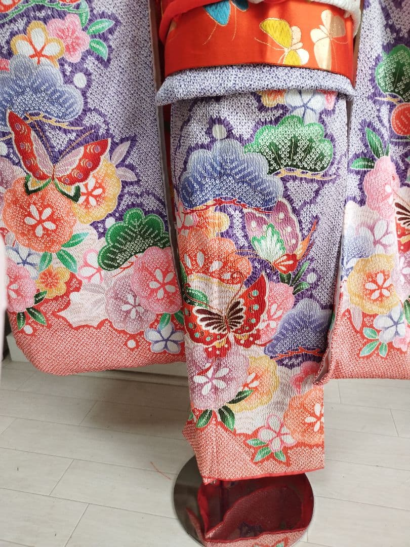 薄い紫オレンジの着物と帯のセット