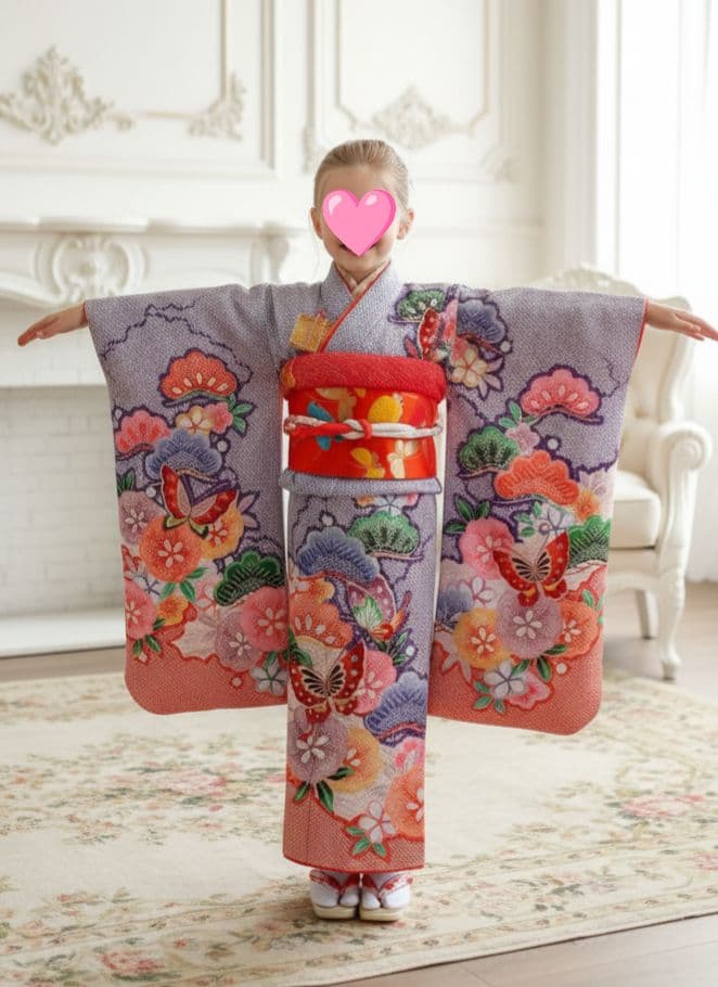 薄い紫オレンジの着物と帯のセット