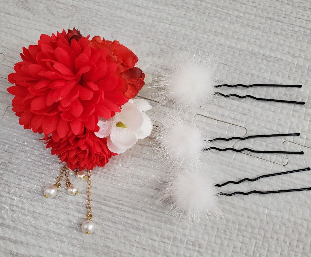 七五三フルセット　七五三被布着物、ヘアアクセサリー4点、付け毛、履物、100cm