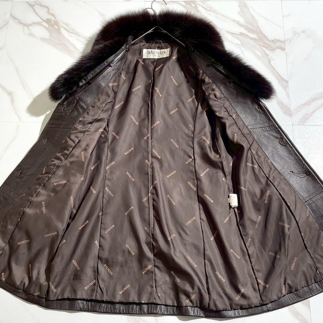 【美品✨】BALMAIN 2way レザーコート 羊革 フォックスファー 茶