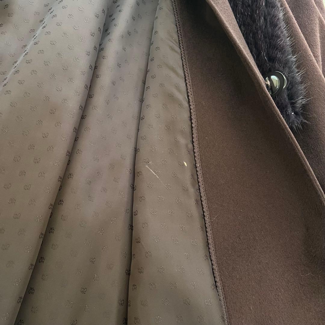 パリエンヌ ファー襟 ロングコート Aライン カシミヤ100 紫