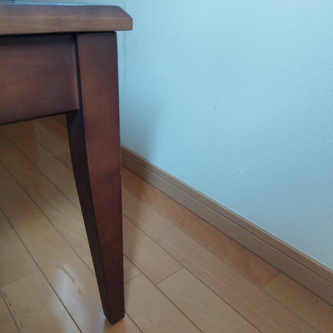 ダークブラウン ローテーブル ディスプレイ収納付き　天板ガラス嵌め込み