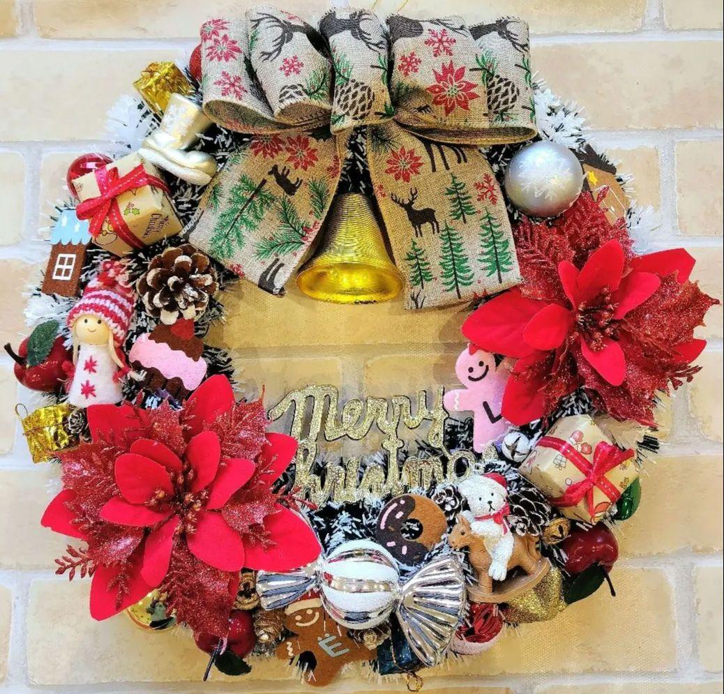 クリスマスリース　大き目　特大　玄関リース　フラワーリース　造花リース