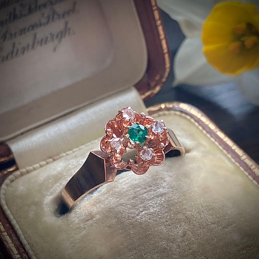 k9 アンティーク フランス　エメラルド＆ダイヤモンド　リング